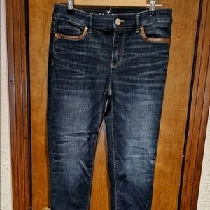 White House Black Market Sz 2 Denim Skimmer Faux Leather Trim The Skinny Ankle